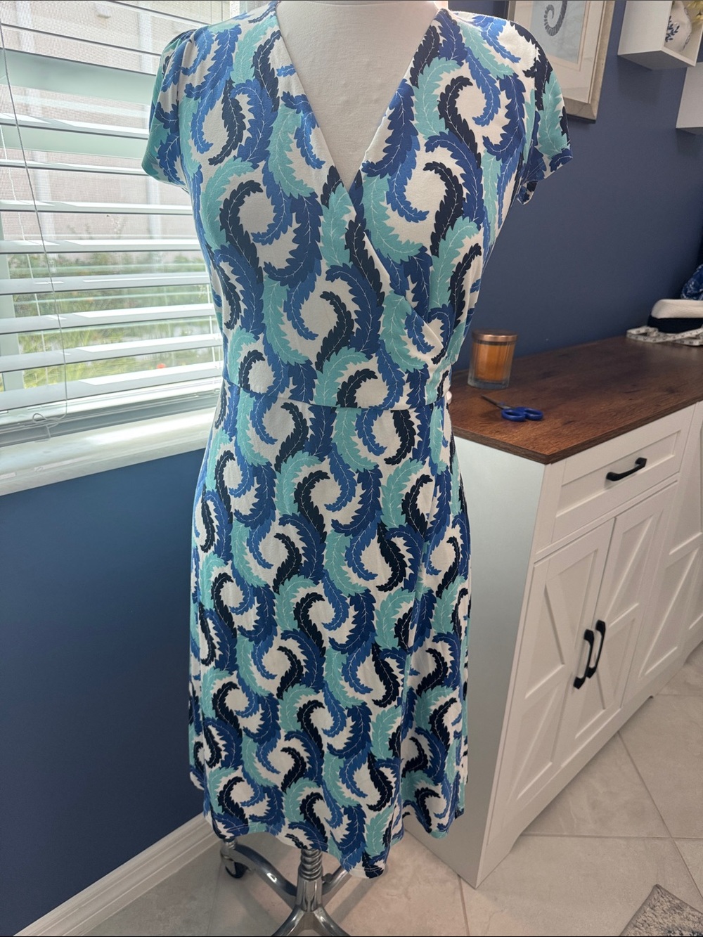 Boden Blue & Teal Swirl V-Neck Women's Dress
